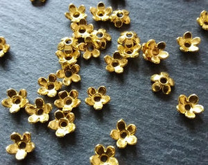 100 or 400 Flower Bead Caps 6mm Bright Gold Plated Alloy