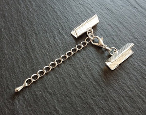 5 or 25 Silver Plated Crimp End Sets for 20mm (13/16") Wide Chokers with Extender Chain