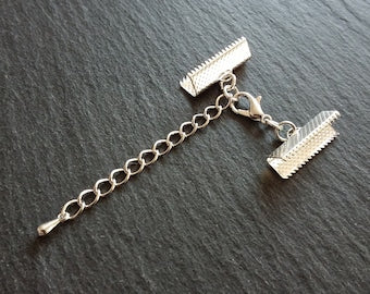 5 or 25 Silver Plated Crimp End Sets for 20mm (13/16") Wide Chokers with Extender Chain