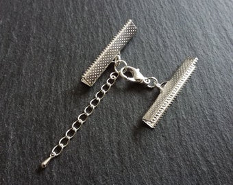 5 or 25 Silver Plated Crimp End Sets for 35mm (1 3/8") Wide Chokers with Extender Chain