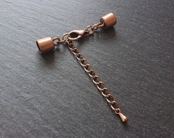 4 or 20 Antique Copper End Cap Sets for 5.5mm Cord with or without Extender Chain (5.8mm caps)