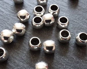 20 or 100 Silver Tone 7mm Smooth Plain Barrel Spacer Beads 7x6mm Hole: 4mm