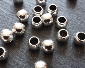 20 or 100 Silver Tone 7mm Smooth Plain Barrel Spacer Beads 7x6mm Hole: 4mm