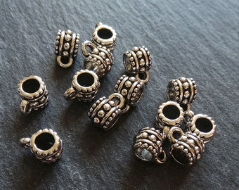 20 or 100 Bail Beads Antique Silver Tone Dot Patterned 7x7.5mm Large 5mm Hole Nickel FREE