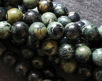 6.5mm Natural Kambaba Jasper Beads Green & Black Round Full 15.7 inch Strand. Hole: 1mm