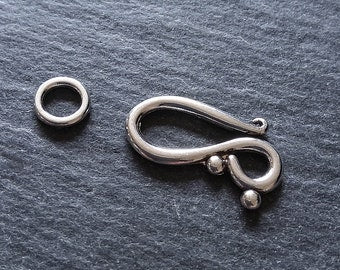 10 or 50 Sets Hook and Eye Clasps Antique Silver Tone 21x12mm Nickel Free