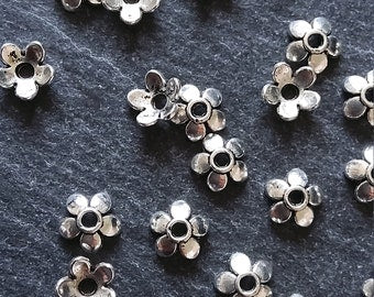 100 or 400 Flower Bead Caps 6mm Antique Silver Tone