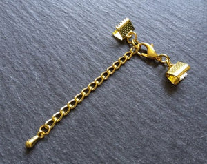 Pack of 5 Gold Plated Crimp End Sets for Ribbon, Various Sizes