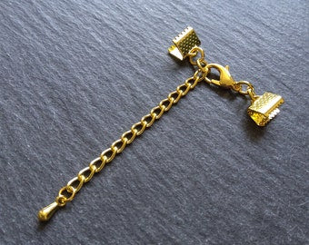 Pack of 5 Gold Plated Crimp End Sets for Ribbon, Various Sizes