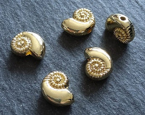 4 or 20 Shell Snail Ammonite Beads Real 14K Gold Plated Alloy 11x8x4.5mm Hole: 1.5mm Nickel FREE