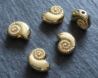 4 or 20 Shell Snail Ammonite Beads Real 14K Gold Plated Alloy 11x8x4.5mm Hole: 1.5mm Nickel FREE