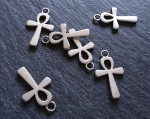 10 or 50 Ankh Charms Silver Tone Ancient Egyptian Small Plain 22x13mm