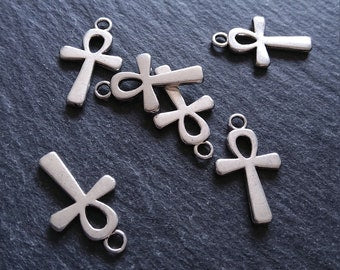 10 or 50 Ankh Charms Silver Tone Ancient Egyptian Small Plain 22x13mm