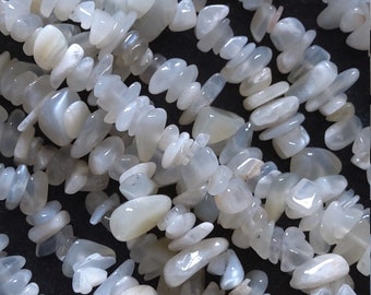 Natural Moonstone Rounded Chip Beads 5mm to 8mm. Full 33 inch Strand Hole: 1mm