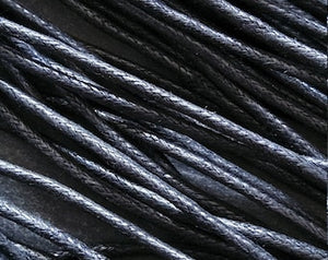Waxed Black Cotton Cord 2mm Diameter Woven