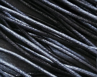 Waxed Black Cotton Cord 2mm Diameter Woven