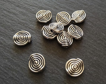 10 or 50 Silver Tone 12mm Spiral Metal Beads 12x11x4mm