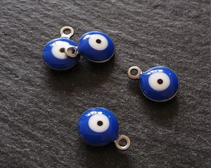 6 or 30 Evil Eye Charms Stainless Steel with Blue & White Enamel Double Sided 11x8x3mm
