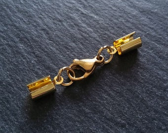 4 or 20 Gold Stainless Steel Crimp End Sets for 4mm to 4.5mm Cord Necklaces & Bracelets
