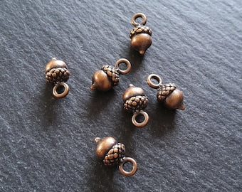 8 or 40 Acorn Charms Antique Copper Tone 14x7mm