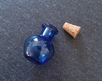 2 or 10 Little Glass Bottles Cobalt Blue with Cork Stopper Size 18x23mm