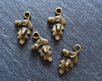 Small Acorn Oak Leaf Charms Antique Bronze Tone 22x12mm