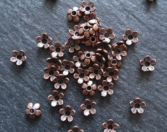 100 or 400 Flower Bead Caps 6mm Antique Copper Tone