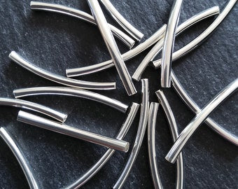 40 or 200 Silver Plated 30mm Curved Spacer Tube Beads 30x3mm - ContentedCatz