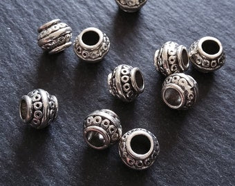 10 or 50 Barrel Lantern 9mm Antique Silver Tone Spacer Beads 9x7mm. Large 4mm Hole