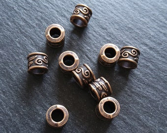 10 or 50 Antique Copper Tone 9mm Column Spacer Beads Scroll Design 9x7mm Large Hole: 5mm