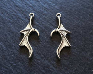 10 or 50 Bat or Dragon Wing Charms Antique Silver Tone 31x13mm