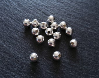 20 or 100 925 Sterling Silver Plated Hollow Brass 4mm Smooth Round Ball Spacer Beads 4x3.5mm with 1.6mm Hole