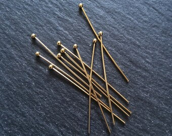 10 or 50 Genuine 24K Gold Plated Stainless Steel Ball Head Pins 40mm Long 0.7mm Wide (21 gauge)