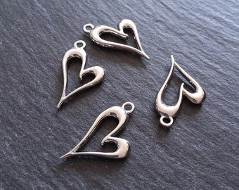 4 or 20 Heart Charms Silver Tone Alloy 24x15mm