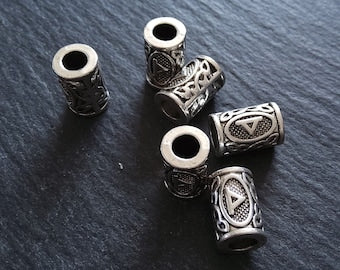 6 or 30 Thurisaz ᚦ Rune Beads Elder Futhark Antique Silver Tone 13x8mm. Large 4.7mm Hole - ContentedCatz