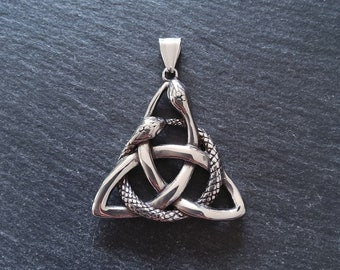 Large Triquetra Infinity Snake Pendant Stainless Steel 43x43mm