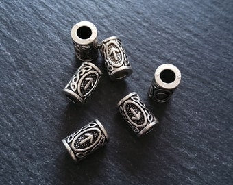 6 or 30 Tiwaz ᛏ or Týr Rune Beads Elder Futhark Antique Silver Tone 13x8mm. Large 4.7mm Hole