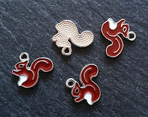 4 or 20 Squirrel Charms Antique Silver Tone Brown Enamel 16x18x1.5mm