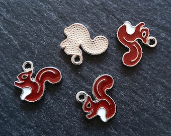 4 or 20 Squirrel Charms Antique Silver Tone Brown Enamel 16x18x1.5mm