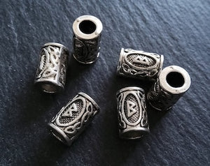 6 or 30 Berc ᛒ or Berkana Rune Beads Elder Futhark Antique Silver Tone 13x8mm. Large 4.7mm Hole
