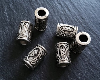 6 or 30 Berc ᛒ or Berkana Rune Beads Elder Futhark Antique Silver Tone 13x8mm. Large 4.7mm Hole