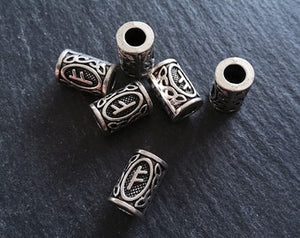 6 or 30 Fehu ᚠ Rune Beads Elder Futhark Antique Silver Tone 13x8mm. Large 4.7mm Hole