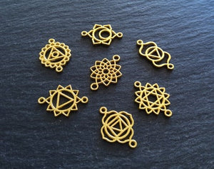 1 or 5 Full Sets of The Seven Chakras Connector Charms Bright Gold Plated Small 20x13mm