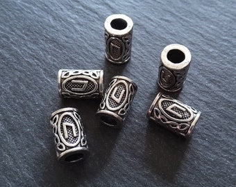 6 or 30 Uruz ᚢ Rune Beads Elder Futhark Antique Silver Tone 13x8mm. Large 4.7mm Hole