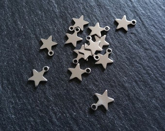 20 or 100 Stainless Steel Star Charms 10x8x0.8mm Hole: 1.4mm