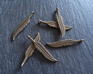 10 or 50 Antique Bronze Tone Feather Charms 37x7x1.8mm Nickel FREE