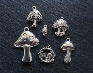 The Mushroom Collection Charms Antique Silver Tone Alloy Pack of 6
