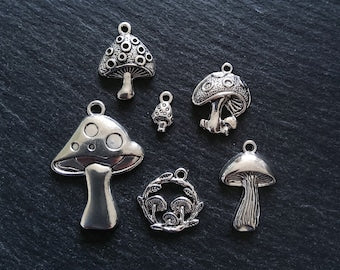 The Mushroom Collection Charms Antique Silver Tone Alloy Pack of 6