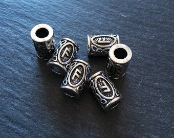 6 or 30 Ansuz ᚨ Rune Beads Elder Futhark Antique Silver Tone 13x8mm. Large 4.7mm Hole