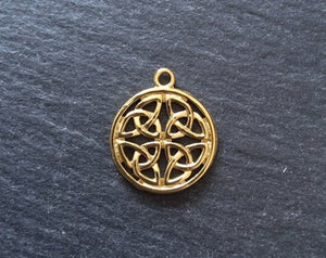 1 or 5 Real 18K Gold Plated Dara Celtic Knot Round Stainless Steel Charms 24x20mm